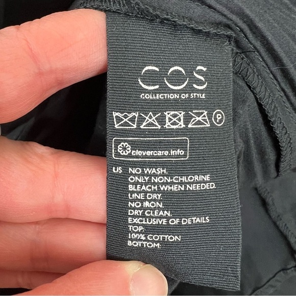 COS 100% Cotton Pleated Midi Shift Dress Black Size 2 B5 - Picture 9 of 9